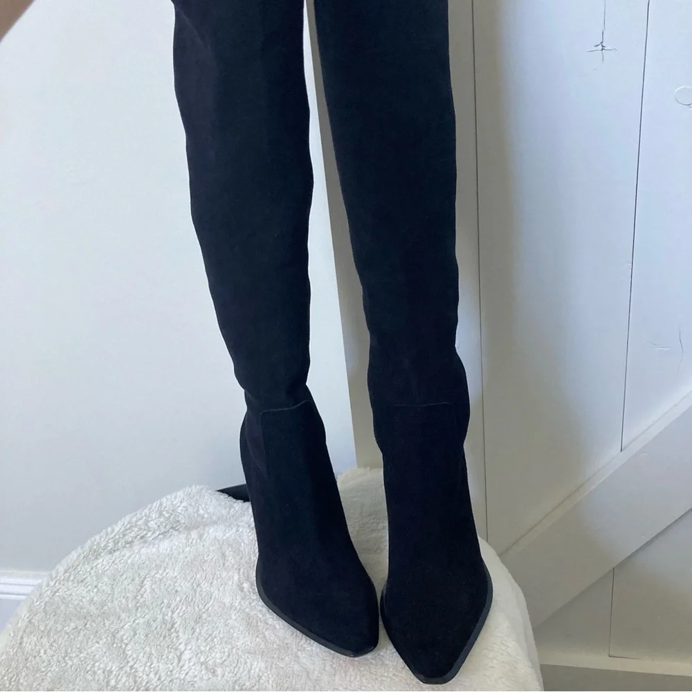 Rachel Zoe Biancaz knee high stretch suede boots black size 8